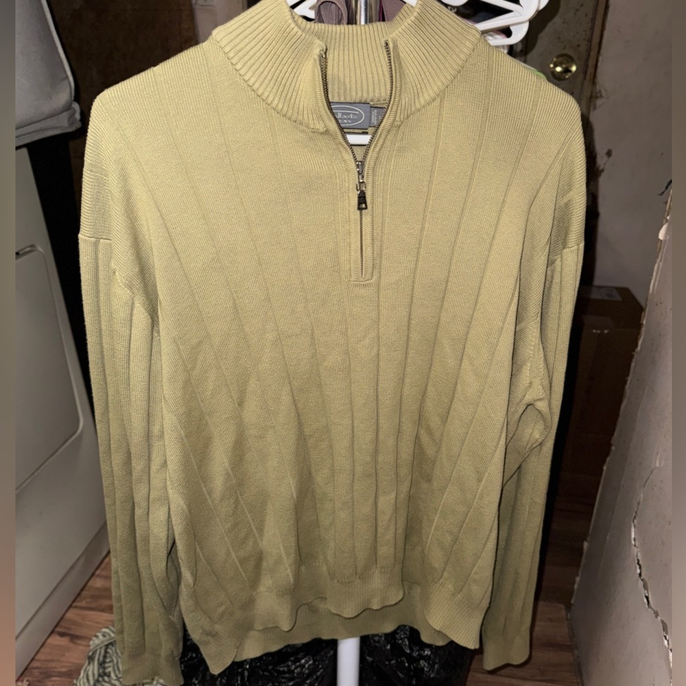 Talbots Men's Light Olive Zip-Up Sweater